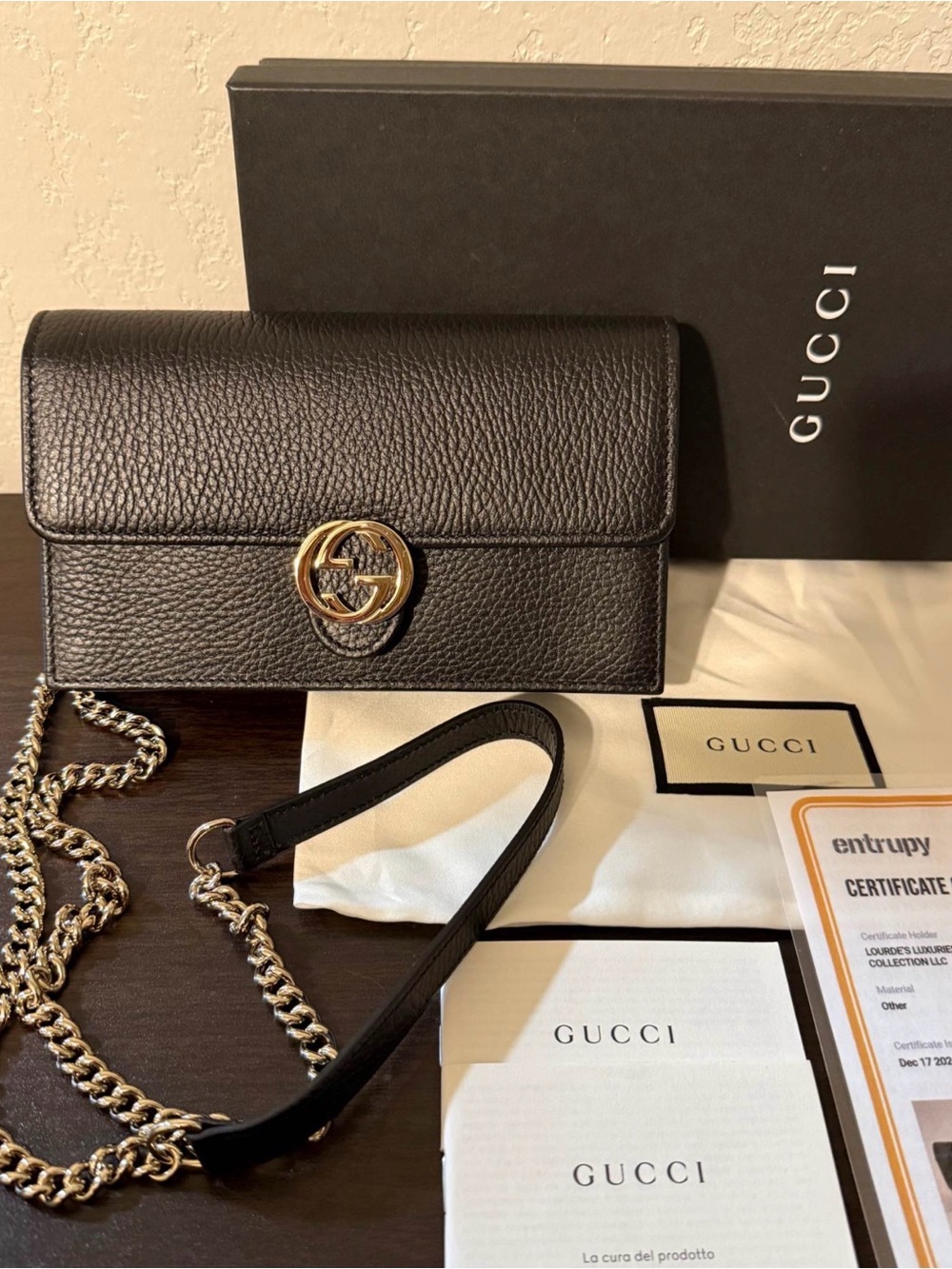 Gucci Black Pebbled Leather Crossbody with Gold Double G